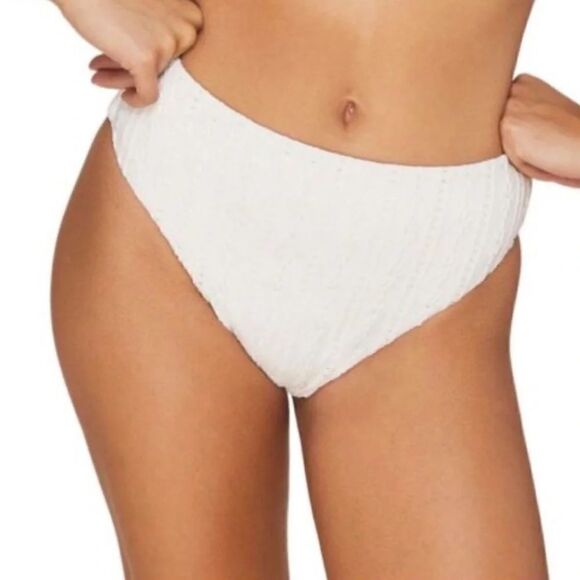 Andie Swim The 90's High Waisted Swim Bikini Bottom in Coco White Size Medium - Picture 1 of 8